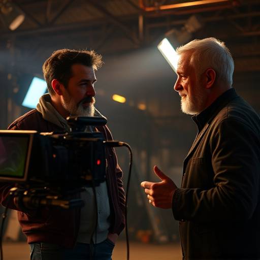 Director discussing a scene with the cinematographer on a film set