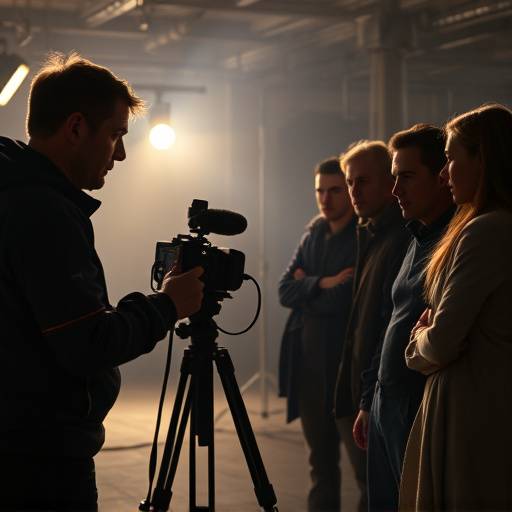 Director on set, guiding actors during a scene