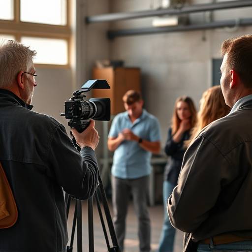 Instructors demonstrating directing techniques to a group of students during a workshop.